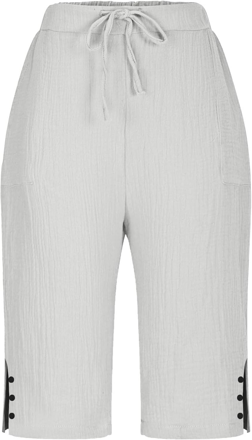 Womens Bermuda Shorts Summer Casual Wide Leg Knee Length High Waisted Cotton Long Shorts with Pockets Beach Outfits - Image 7