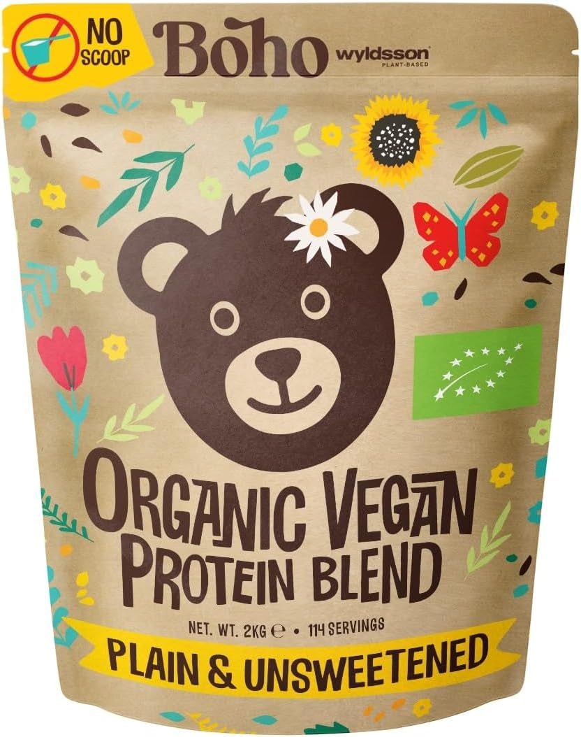 BOHO Naked Vegan Protein Powder Blend 2kg 114 Servings Plain and Unsweetened Organic Vegetable Based Protein Dairy Free Gluten Free Lactose Free Pea Plant Protein Powder