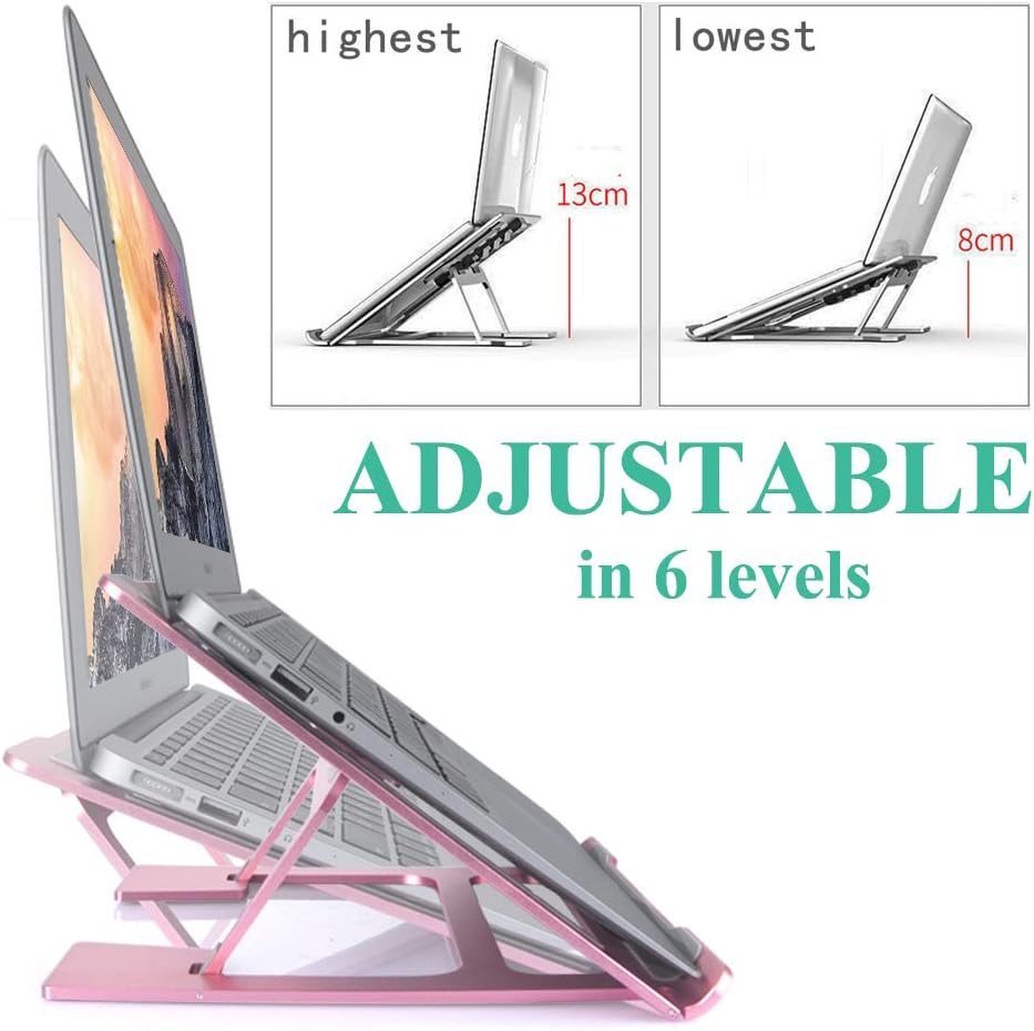Laptop Riser for Desk Rose Gold Adjustable Laptop Table Stand Portable Folding Cooling Stand for MacBook Air/Pro Notebook Microsoft Surface Pro 10 to 15.6 Inch HP Dell Lenovo Computer
