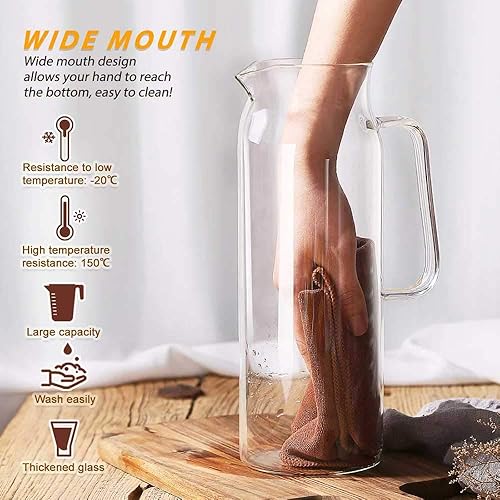 Miniatura 3 de Hwagui - Jarra de vidrio resistente al calor con tapa de acero inoxidable, jarra de agua con asa, buena jarra de bebidas para jugo casero y té