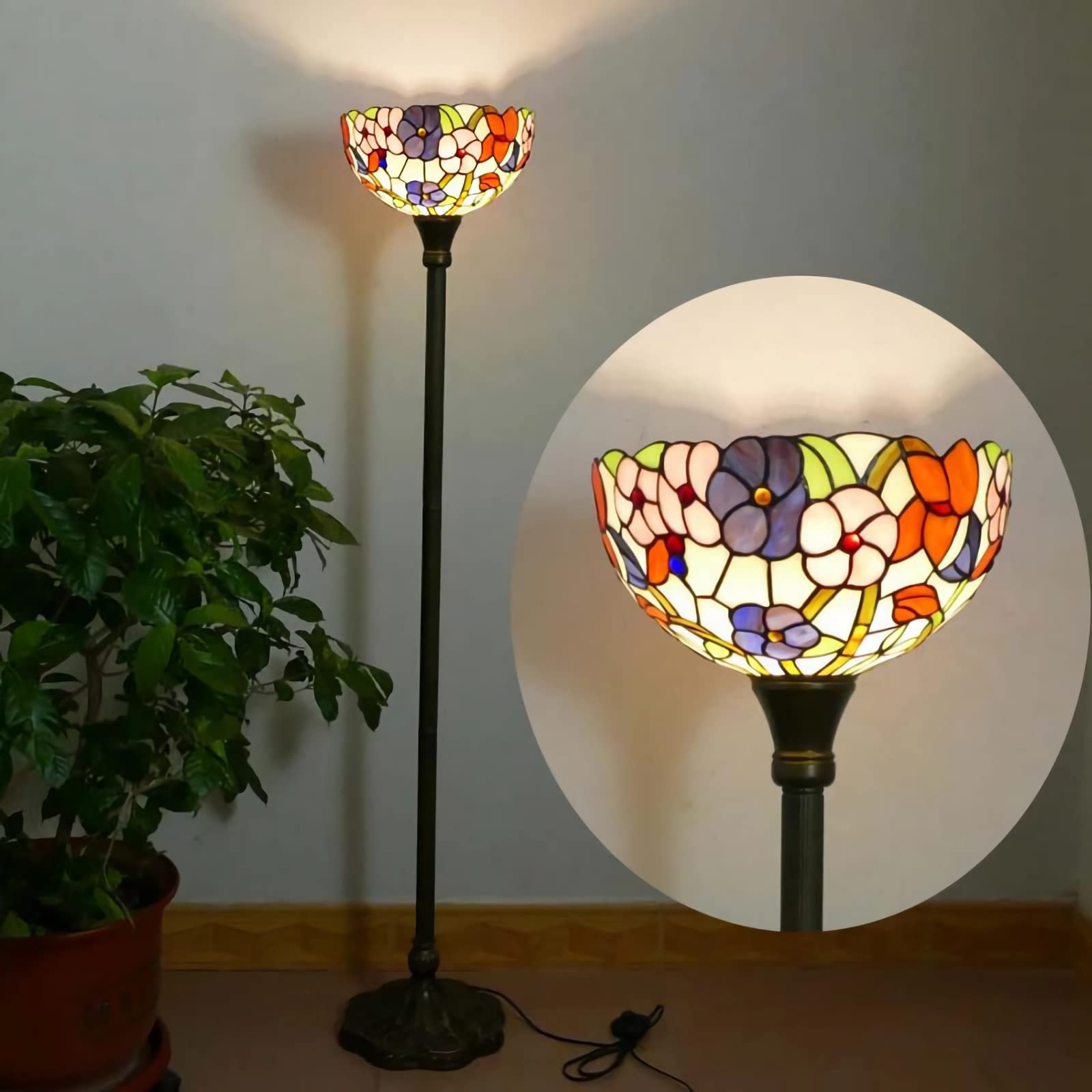 Lámpara de pie de vitral Vintage artesanal con base de resina de alta estabilidad