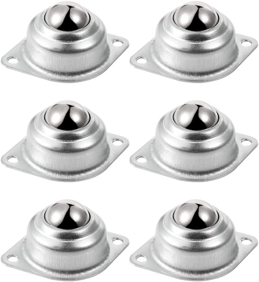 Skelang 6 Pcs 1” Rolling Ball Transfers, Universal Transfer Bearings of 400 Lbs Load Capacity, Two-Hole Flange Mounted Roller Bearings for Conveyor, Transmission, Furniture, Wheelchair