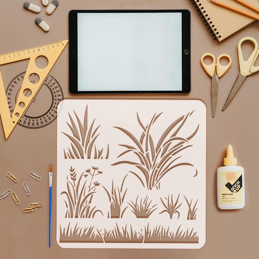 FINGERINSPIRE Layering Grasses Painting Stencil - 11.8x11.8 Inch Reusable DIY Template