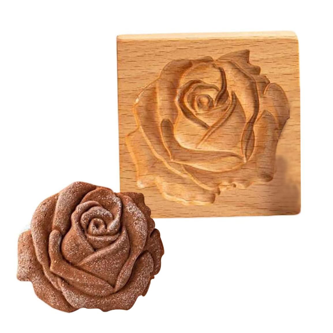 Keksausstecher, Keksformen aus Holz, Kekse, Plätzchen, DIY-Keks-Backform, hölzerner 3D-Rosen-Pressstempel for Party, Hochzeit, Küchenbedarf