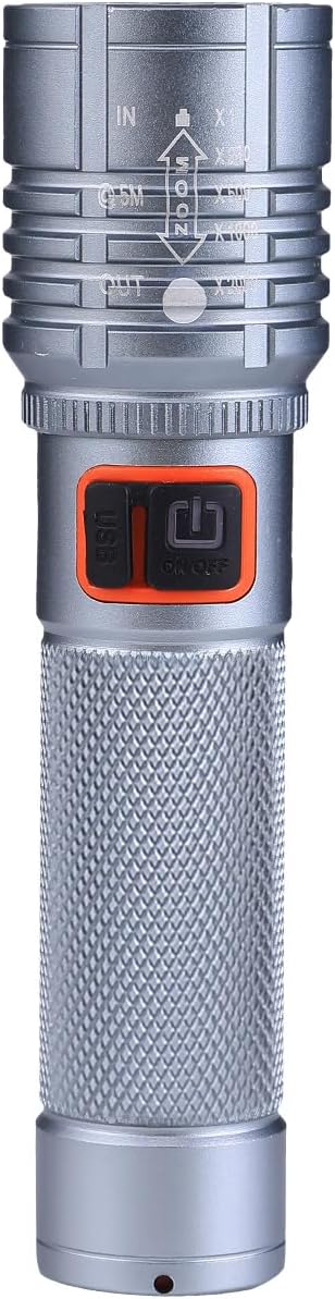 MZ 035 (Zoomable LED Silver Metal Torch) 4 Modes Flashlight | Super Bright & USB Rechargeable Torch, Zoomable Tactical Flashlight with Digital Display