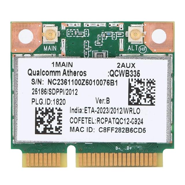 ASHATA Karta sieciowa, do Qualcomm Atheros AR9565 QCWB335 150M Mini PCI-E bezprzewodowa karta sieciowa Bluetooth Uniwersalna, karta sieciowa Bluetooth 2,4 G dla /DELL/ itp.