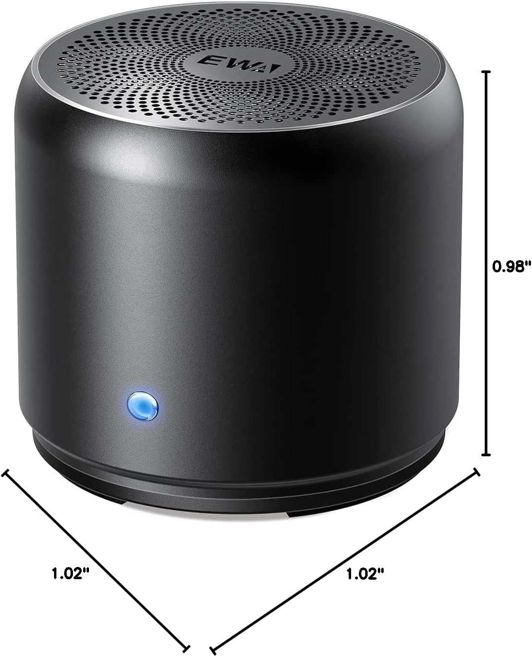 A diagram showing the dimensions of the EWA A106Max speaker, with height and diameter measurements.
