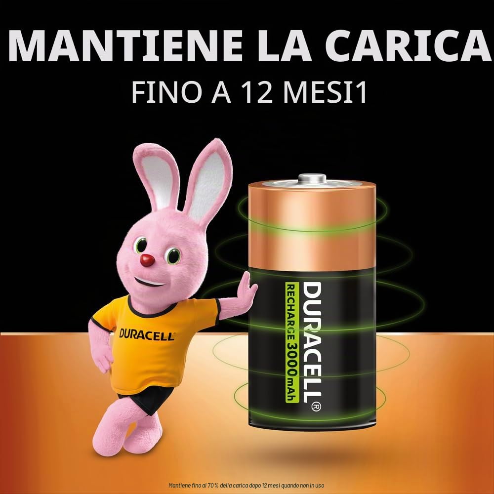 6X Duracell D Ricaricabili 3000 mAh (3 Blister Da 2 Batterie) 6 Pile