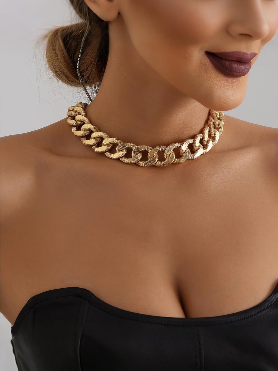 Cuban Link Chain Necklace Punk Belt Buckle Shaped Chunky Choker Necklace Statement Thick Chain Necklace Jewelry Gifts for Women Men - Image 2