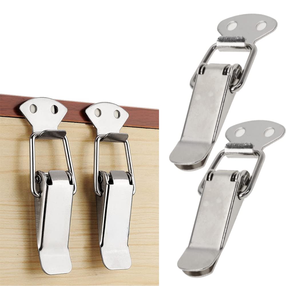4 morsetti a levetta in acciaio inox da 45 mm, con chiusura a molla, per cassetta degli attrezzi, cassetto, armadietto, baule con serratura