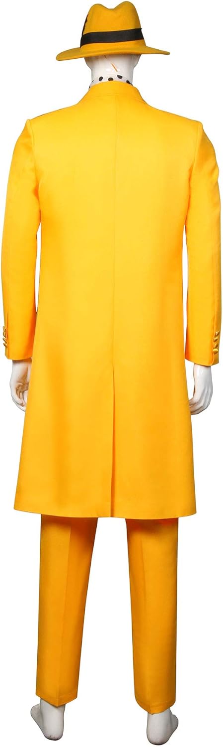 Men's Costume Mask Yellow Suit 90s Comedy Movie Character Cosplay Outfit Halloween Fancy Dress