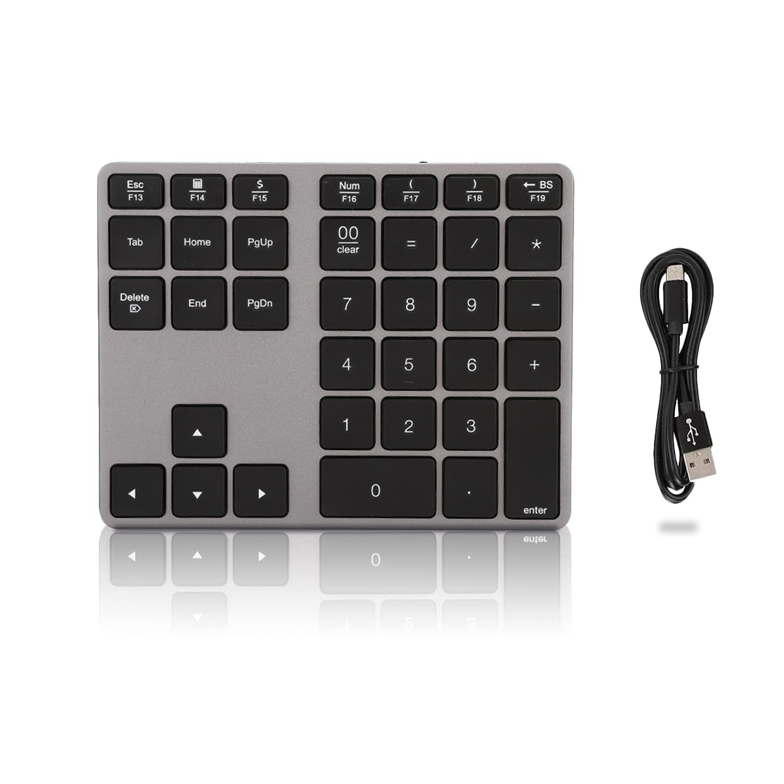 Agatige Tastiere Numeriche Bluetooth, BT308 Tastierino Wireless 35 Tasti 5.0 Ricaricabile Portatile Tastierino Numerico Sottile per PC Desktop Notebook Laptop(Grigio Ferro)