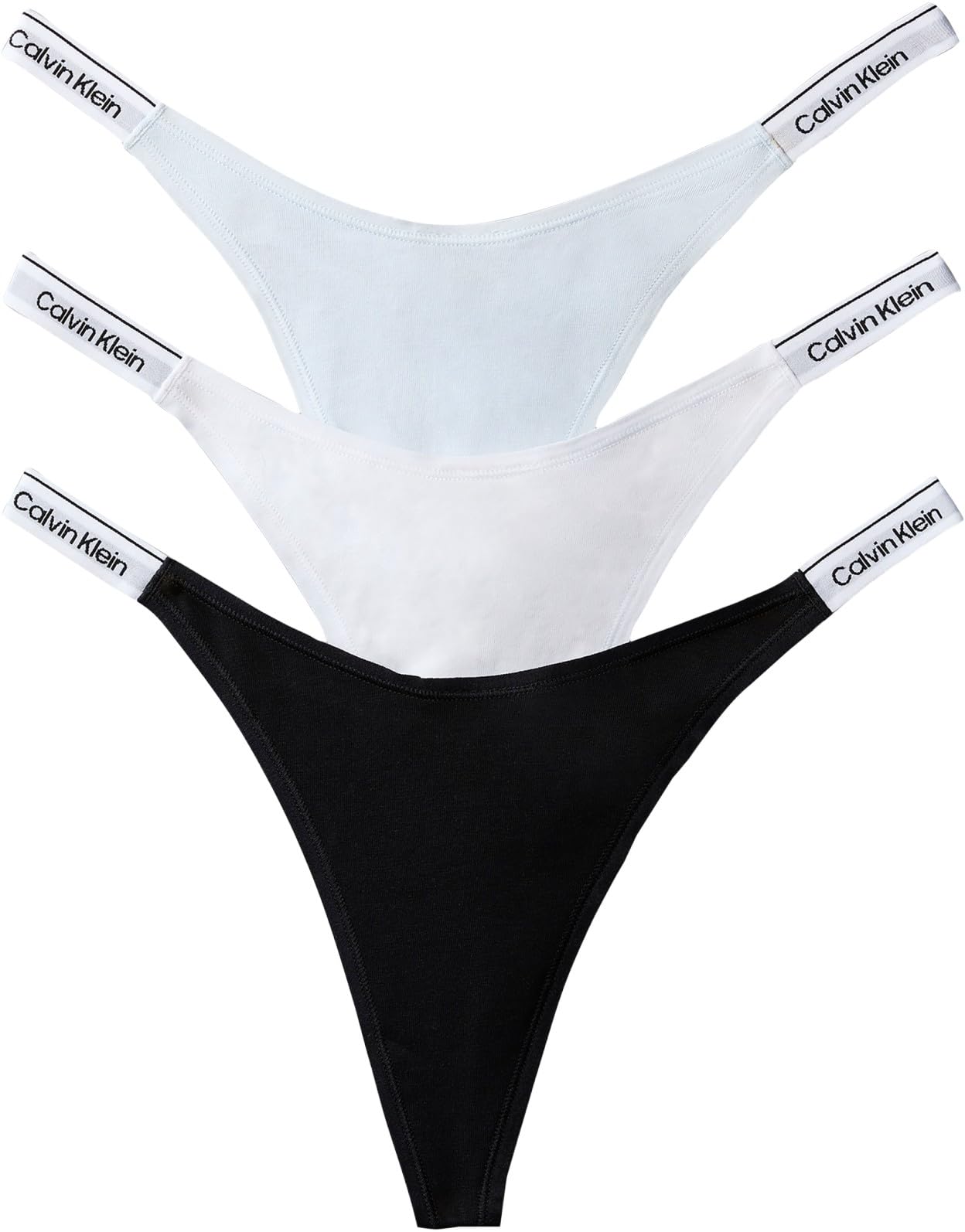 Calvin Klein Women's, Dipped Thong 3Pk LV00QD5394, Thong, Black/Classic White/Plein Air, M