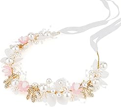 Didder Flower Headband Pearl Tiara and Crown for Women and Girls, Pink M...