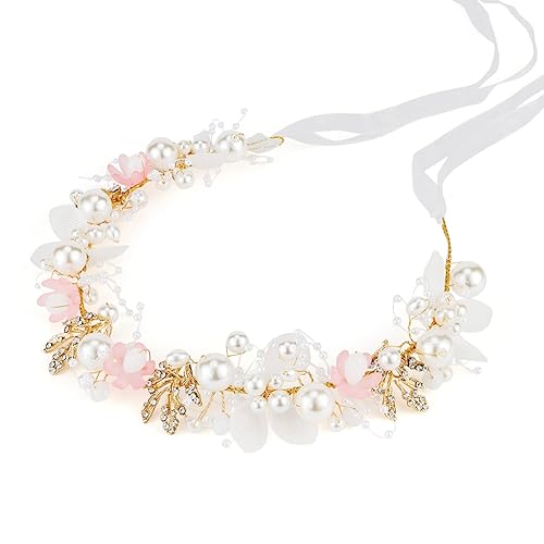 Didder Diadema de flores, tiara de perlas y corona para mujeres y niñas, diadema de maternidad rosa con diamantes de imitación, diadema de dama de Didder Diadema de flores, tiara de perlas y corona para mujeres y niñas, diadema de maternidad rosa con diamantes de imitación, diadema de dama de