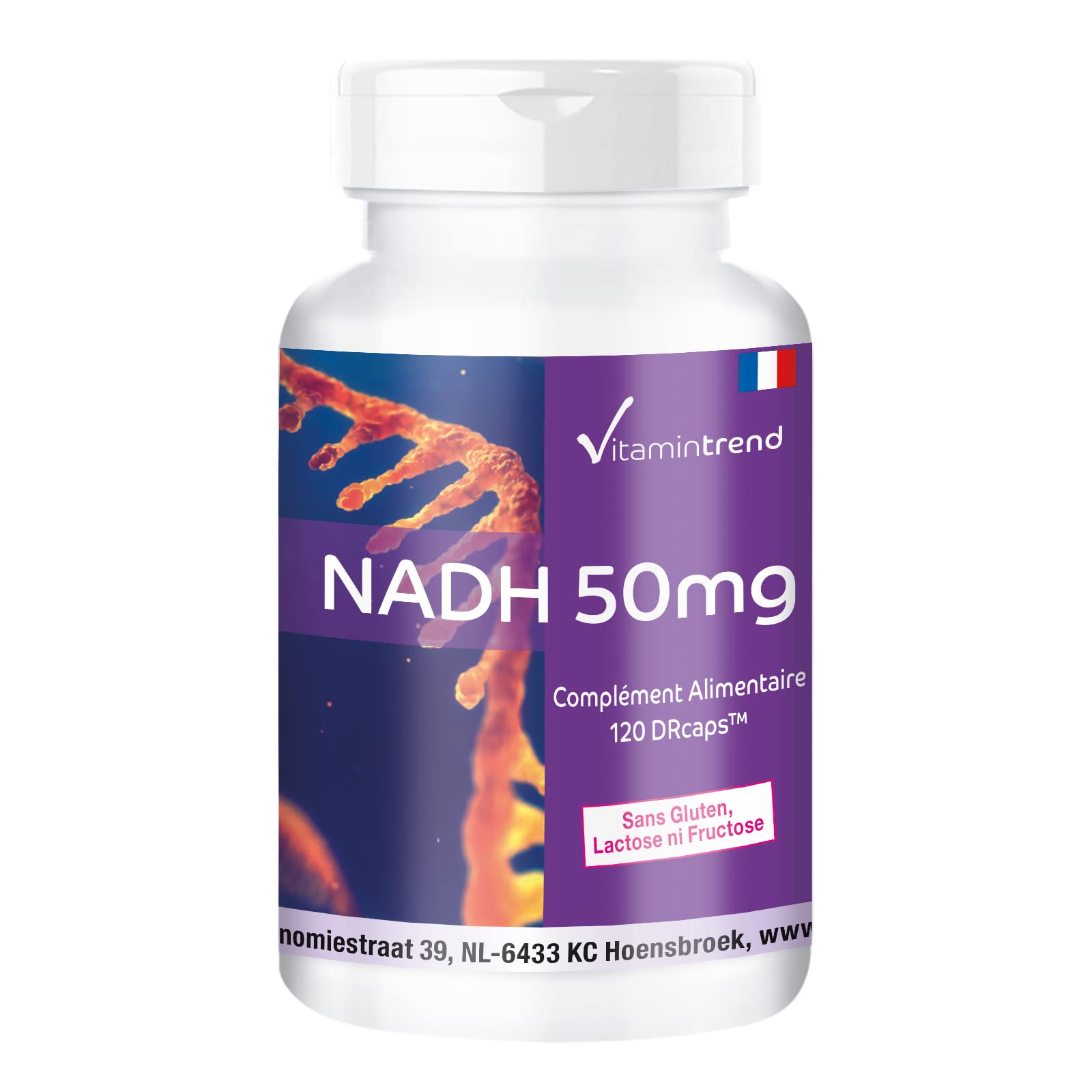 Vitamintrend NADH hautement dosé 50 mg, 120 capsules, facile à avaler, DRcaps à libération retardée, complément alimentaire végan sans additifs, fabriqué en Allemagne