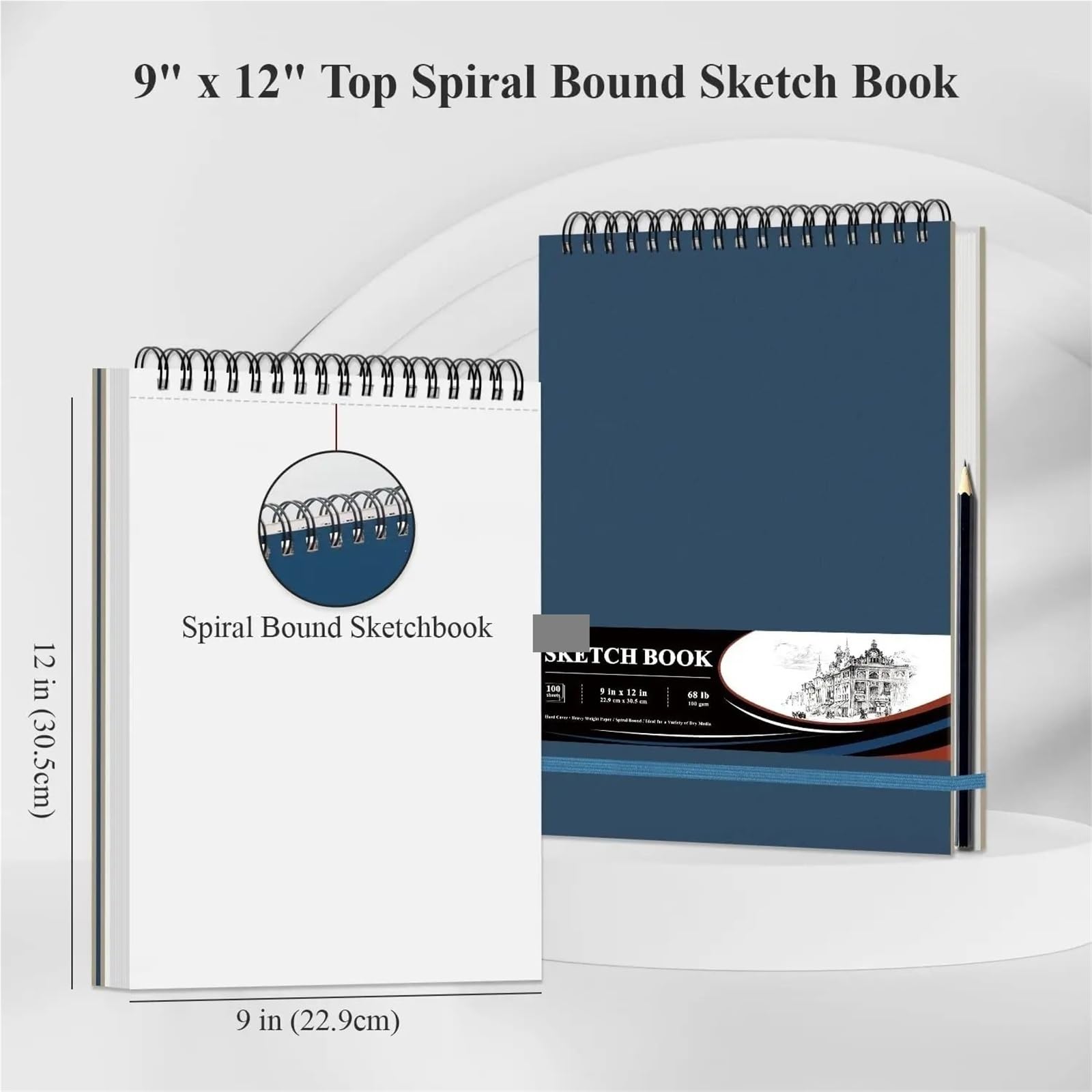 Bloc De Dibujo Con Espiral Cuaderno de bocetos de 9 x 12, bloc encuadernado en espiral con tapa dura, papel de dibujo de 100 hojas