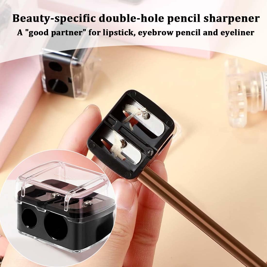 2 Pezzi Temperino Universale per Trucco, Temperamatite Cosmetico per Matite per Sopracciglia, Matite Labbra, Eyeliner, Lame di Precisione, Comodo per Viaggi