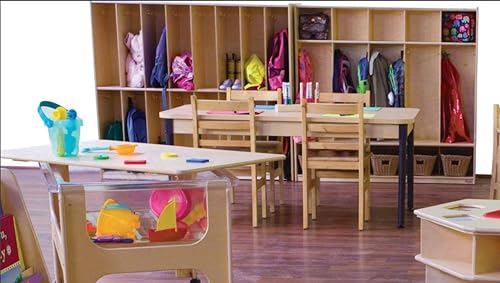 Miniatura 2 de Contender Armario de 5 secciones para el aula con banco y almacenamiento de cubículos, mochila Montessori y estantería con ganchos para aula, hogar