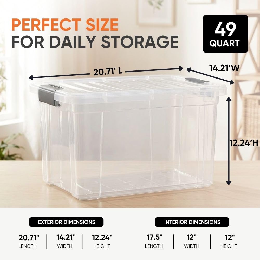 Superio Cajas de almacenamiento transparentes con tapas, contenedores de plástico de 55.5 cuartos de galón para organizar, cajas apilables, sin BPA, no tóxicas, sin olor, organizadores para el hogar,