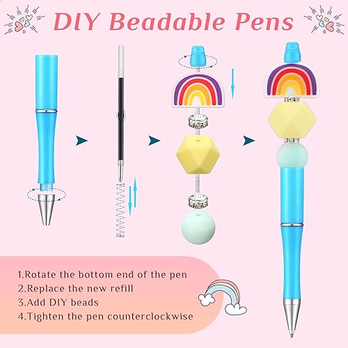 Miniatura 7 de Ctosree Kit de 12 bolígrafos de cuentas de silicona, cuentas focales para bolígrafos con cuentas, kit de fabricación de bolígrafos de cuentas de