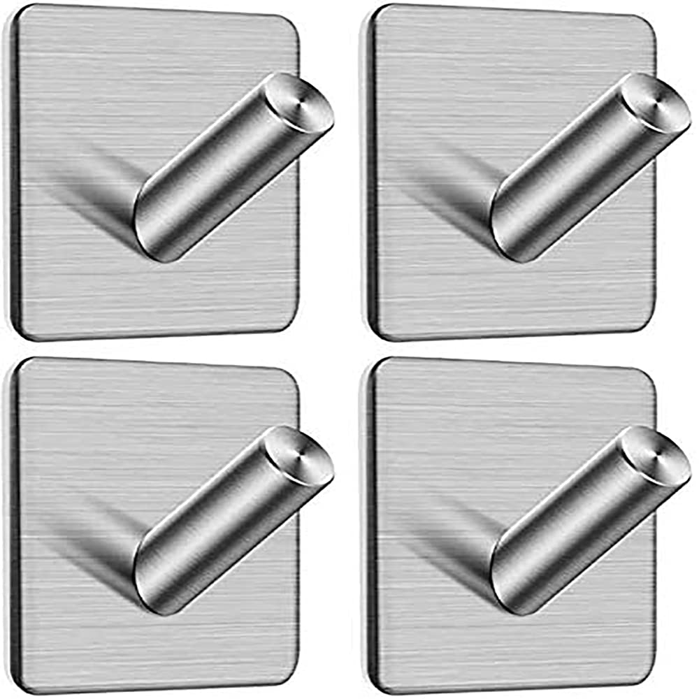 Sprinkle Silver Self Adhesive Hooks Wall Mounted Stainless Steel Shower Hooks,Kitchen and Bathroom Accessory Set(B-4PCS-Oblique hook)
