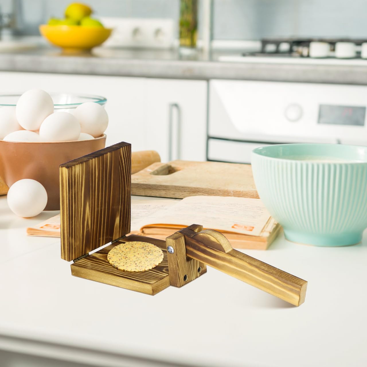 IMIKEYA Wooden Tortilla Press Wood Chapati Maker for Dough Pastry and Dumpling Wrappers