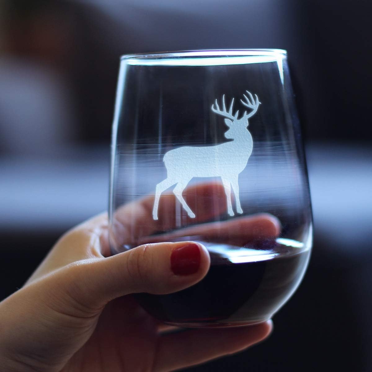 Bevvee Deer Stemless Wine Glass - Cabin Themed Gifts or Rustic Decor for Women and Men - Engraved Silhouette - Large - Image 3