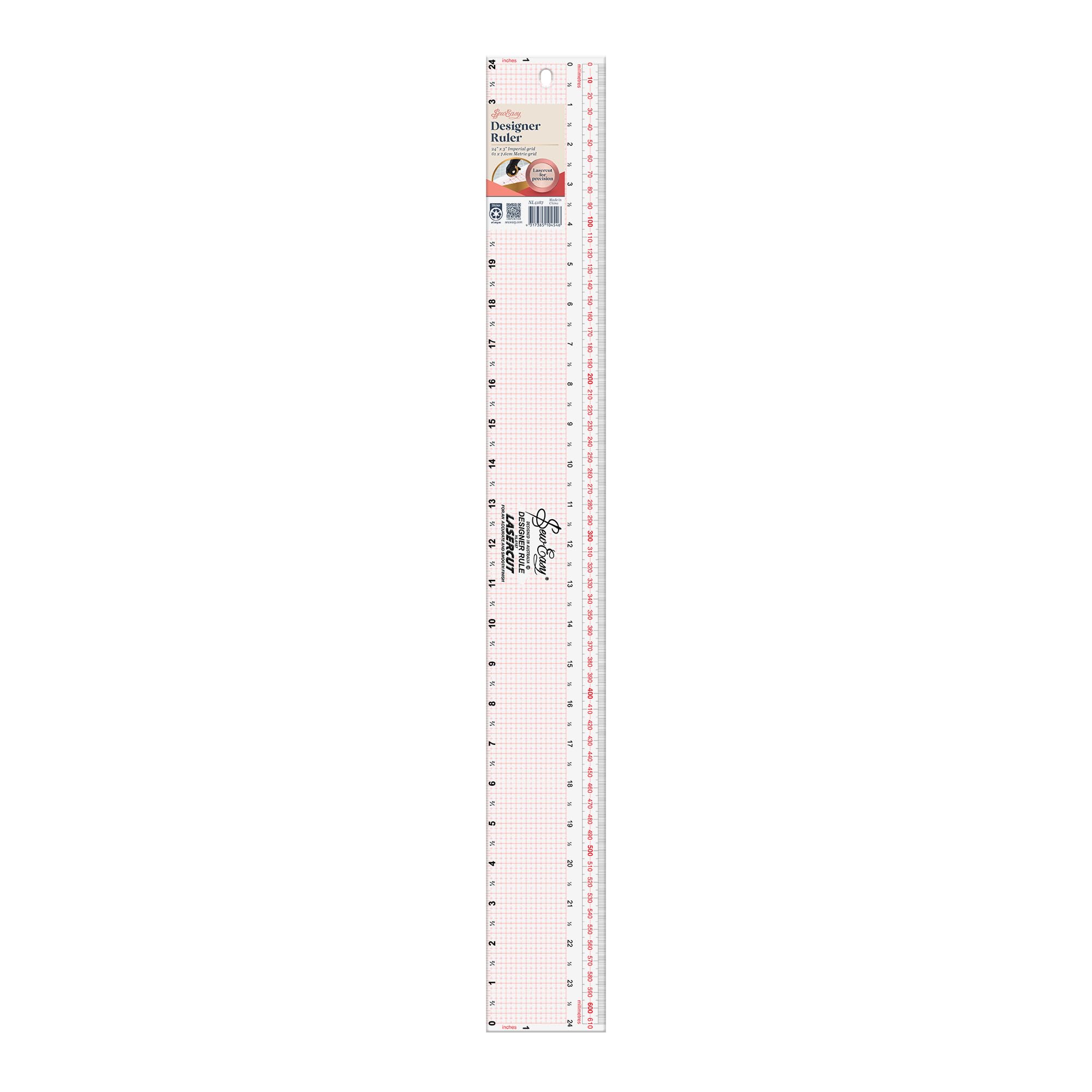 Sew Easy 3"x24" Rectangular Template – Quilting & Patchwork Rule for Applique Sewing, Transparent Acrylic Non-Slip — image 1