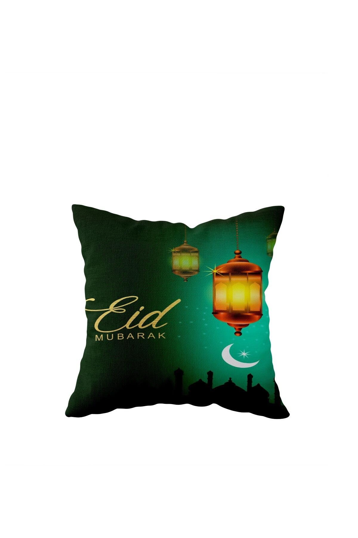Pelangi Ramazan Fener Hilal Eid Mubarak Çift Taraflı Gizli Fermuar Yastık Kılıf Kırlent Koltuk Yastık Kılıf, Yeşil 43 x 43