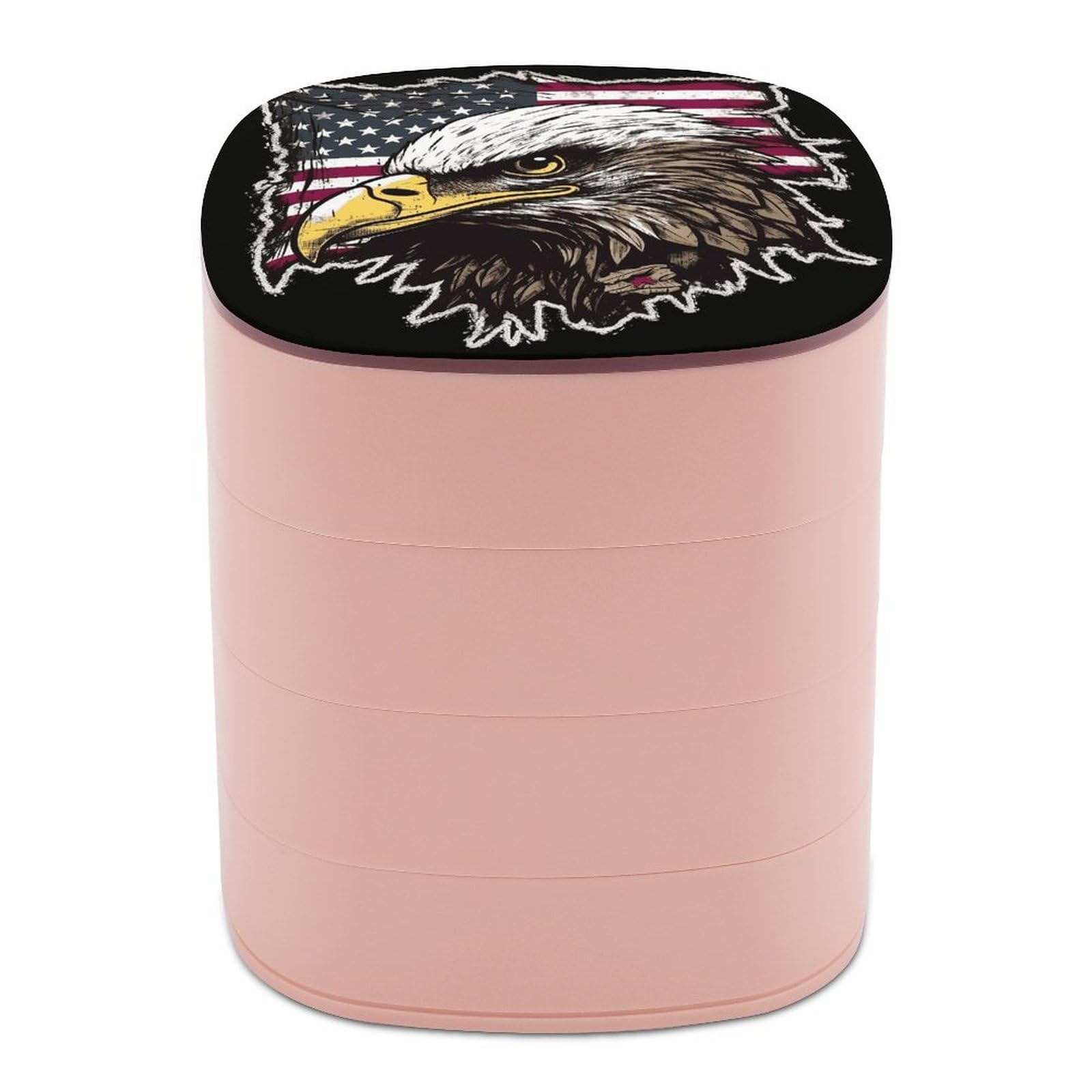 VstaDank US Army Cool American Flag Eagle Jewelry Box with Mirror Travel Small Jewelry Case for Women 4-Layer Rotatable Jewelry Organizer Storage Box Portable Jewelry Storage Case for Rings Earrings