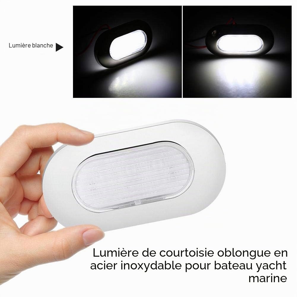 Nikou Lumières de courtoisie pour bateau – 12 V LED blanche – Lampe rectangulaire en acier inoxydable pour courtoisie ou pont d'escalier
