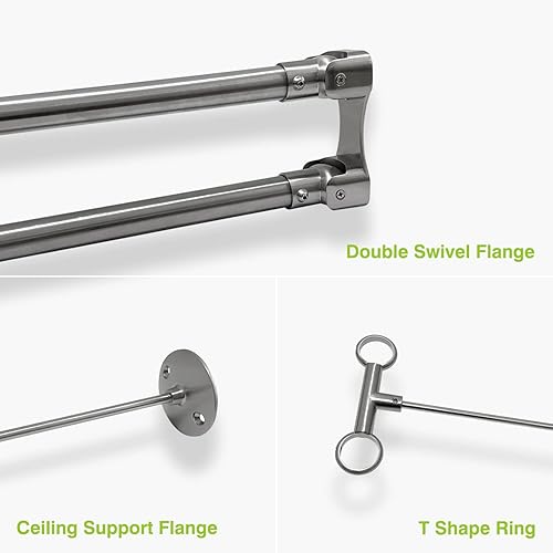 Miniatura 5 de Naiture - Barra de cortina de ducha en forma de L de doble esquina con soporte de techo de anillo en forma de T, acero inoxidable de 60 x 30