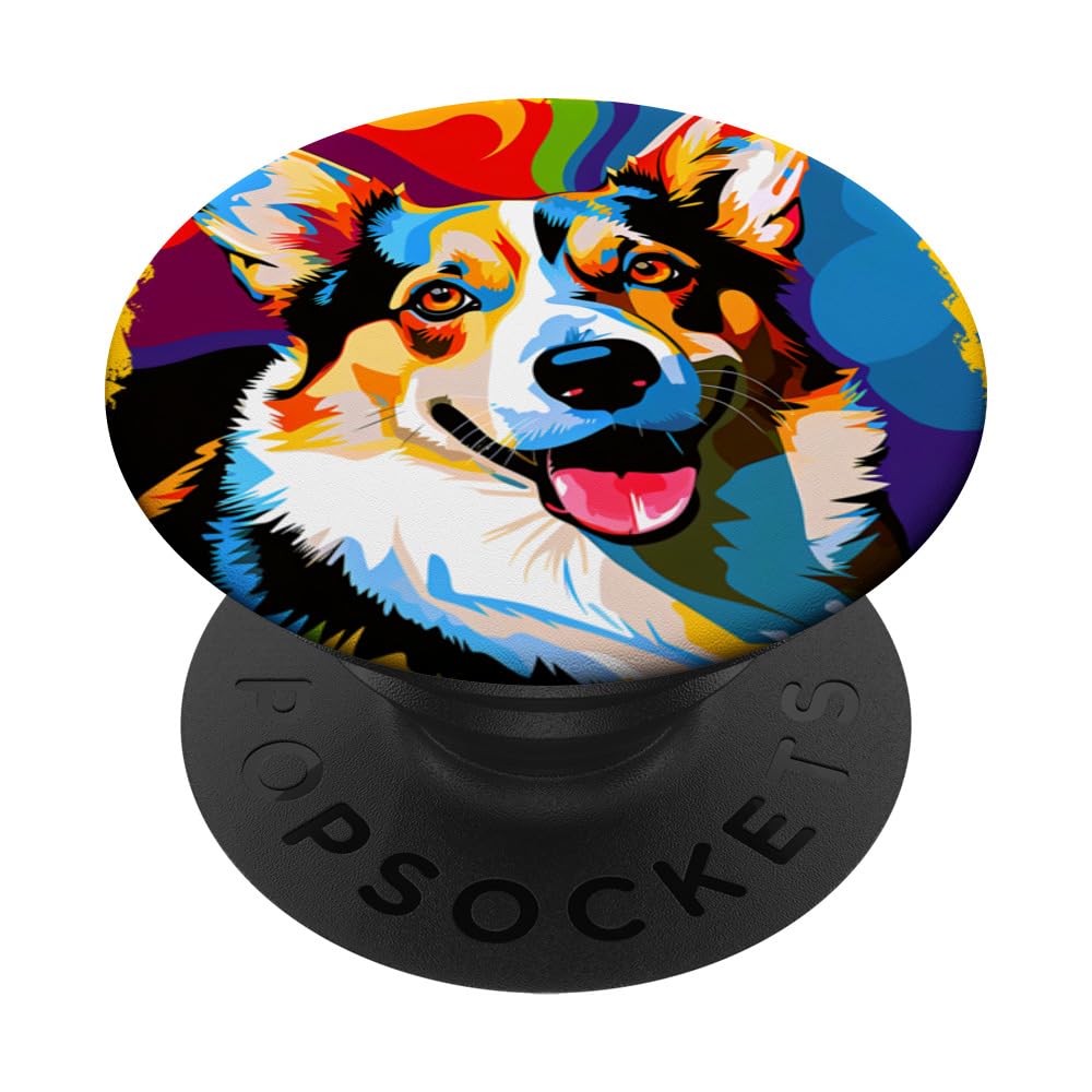 Tri Color Corgi Pop Art Colorful Drawing Painting PopSockets Adhesive PopGrip