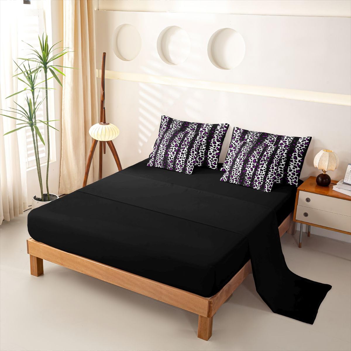 Loussiesd Set di biancheria da letto con copripiumino e lenzuola, 7 pezzi, per letto king size, motivo leopardato, con stampa animalier