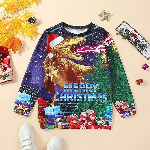 QURYPOMO Boys Girls Ugly Christmas Sweatshirt Kids 3D Funny Xmas Long Sleeve Dinosaurs Pullover Sweater Tops T-Shirt 2 61uoUbAAZgL. AC