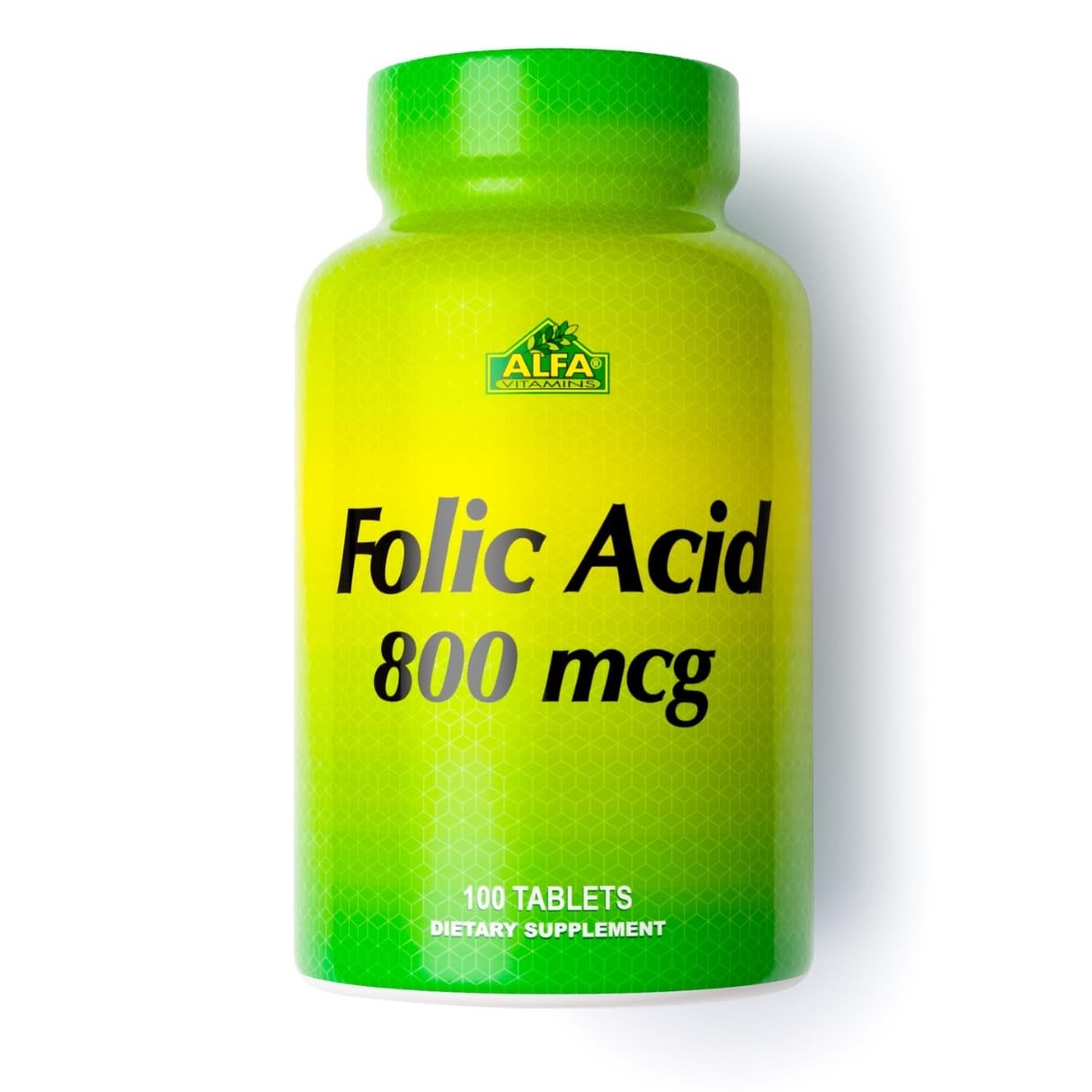 ALFA VITAMINSFolic Acid 800 mcg Prenatal Supplement, Supports Cardiovascular Health, Body & Brain Functions, Red Blood Cell Formation & Healthy Fetal Development, Dietary Supplement, 100 Tablets