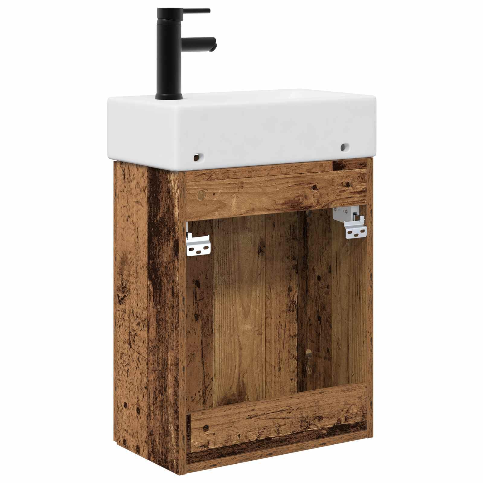 Armario de baño de madera con sistema de desagüe | Múltiples compartimentos, instalación de puerta flexible, acabado pulido, para baños modernos