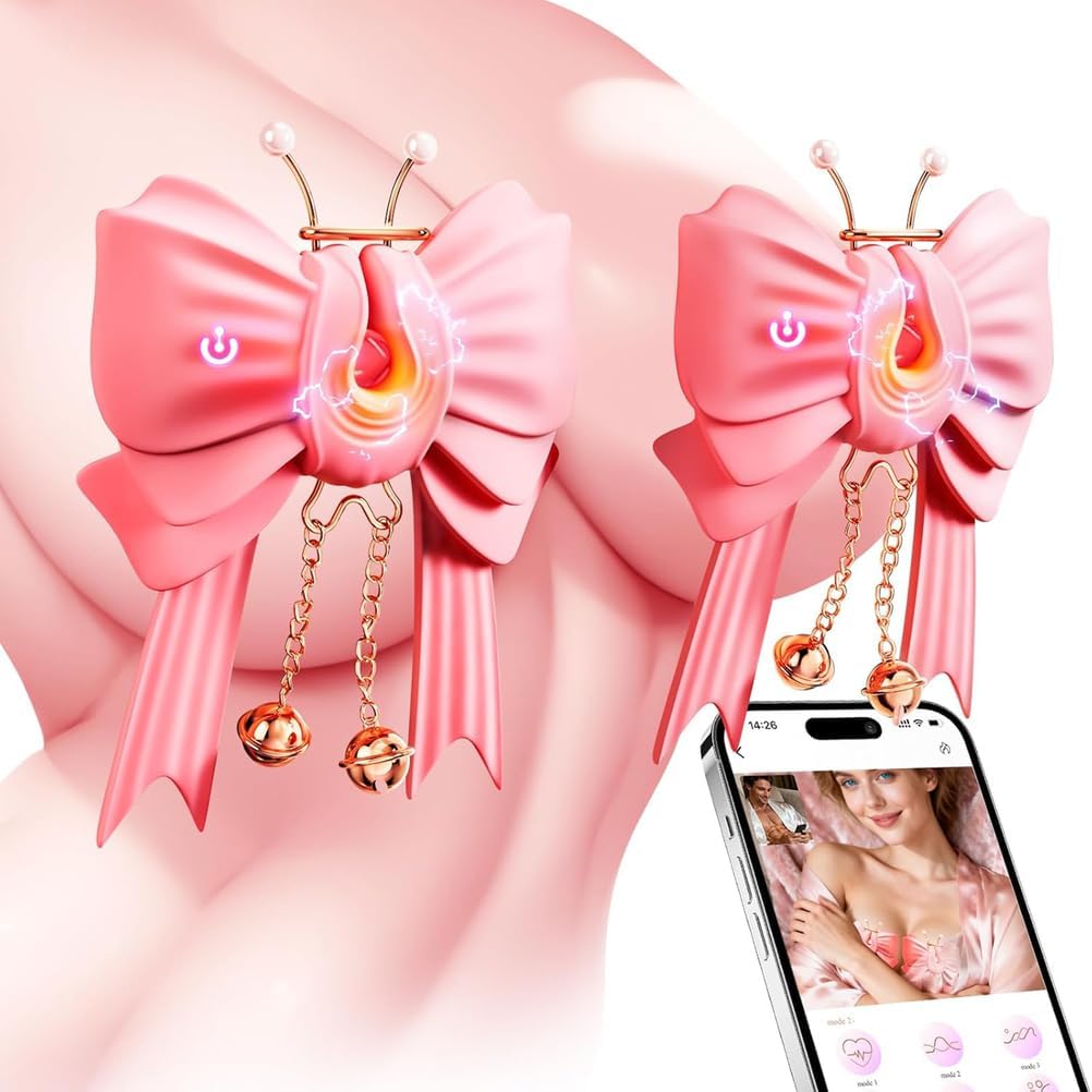 APP Bow Nipple Clamps, with 8 Shock Modes and 10 Vibration Modes, Female Breast Massager, Couple Interactive Microcurrent Sex Toy