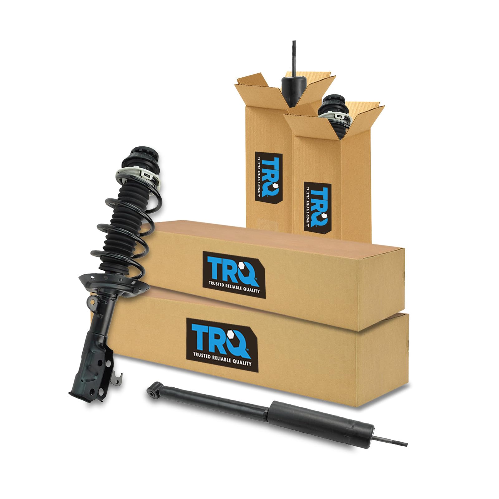 TRQ Front and Rear Complete Strut Assembly &amp; Shock Absorber Kit Complete Strut &amp; Coil Spring Assembly Compatible with 2009-2013 Honda Fit
