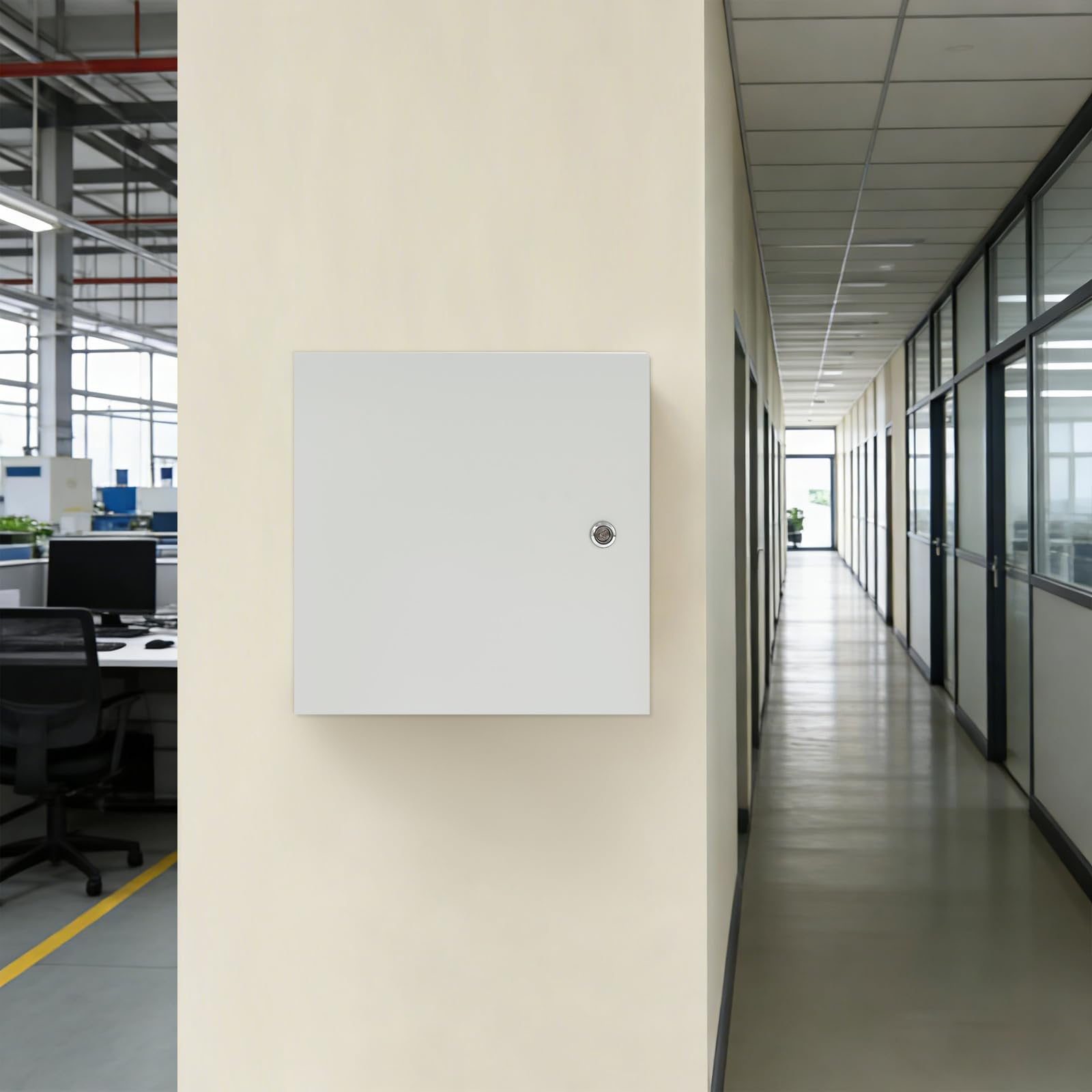 Caja de distribución eléctrica exterior IP65, 40 x 40 x 20 cm, armario de control con cerradura de acero laminado en frío, montaje en pared con placa de montaje, para interior y exterior