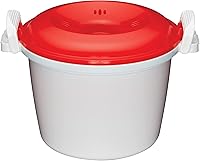 Vista 3 de KitchenCraft Arrocera - Vaporizador para microondas, plástico sin BPA, 1,5 litros, blanco/rojo
