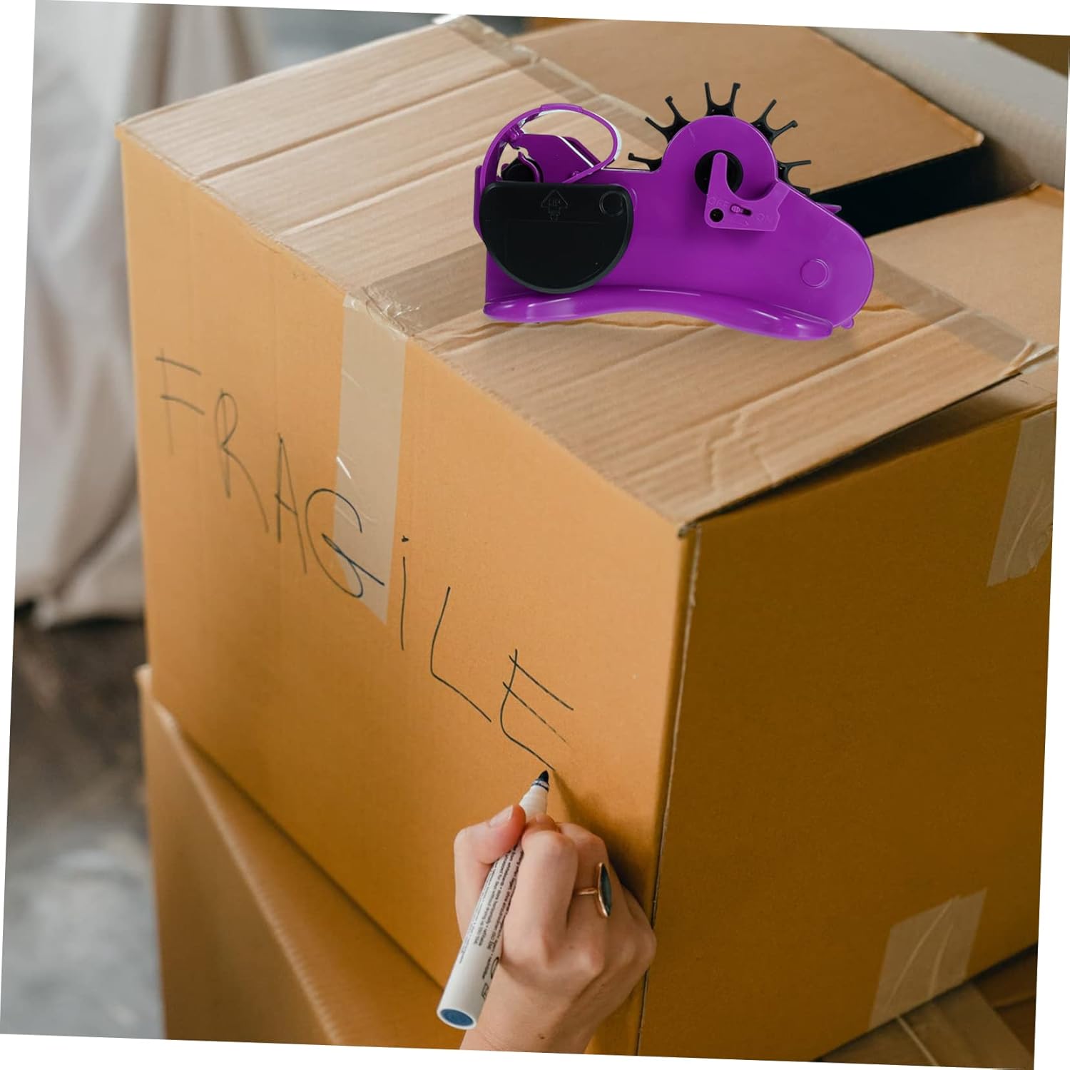 Semi-Automatic Tape Cutter Dispenser for Plastic Bag Sealing Use Sealing Device Efficient Tape Application for Packaging and Storage Purple