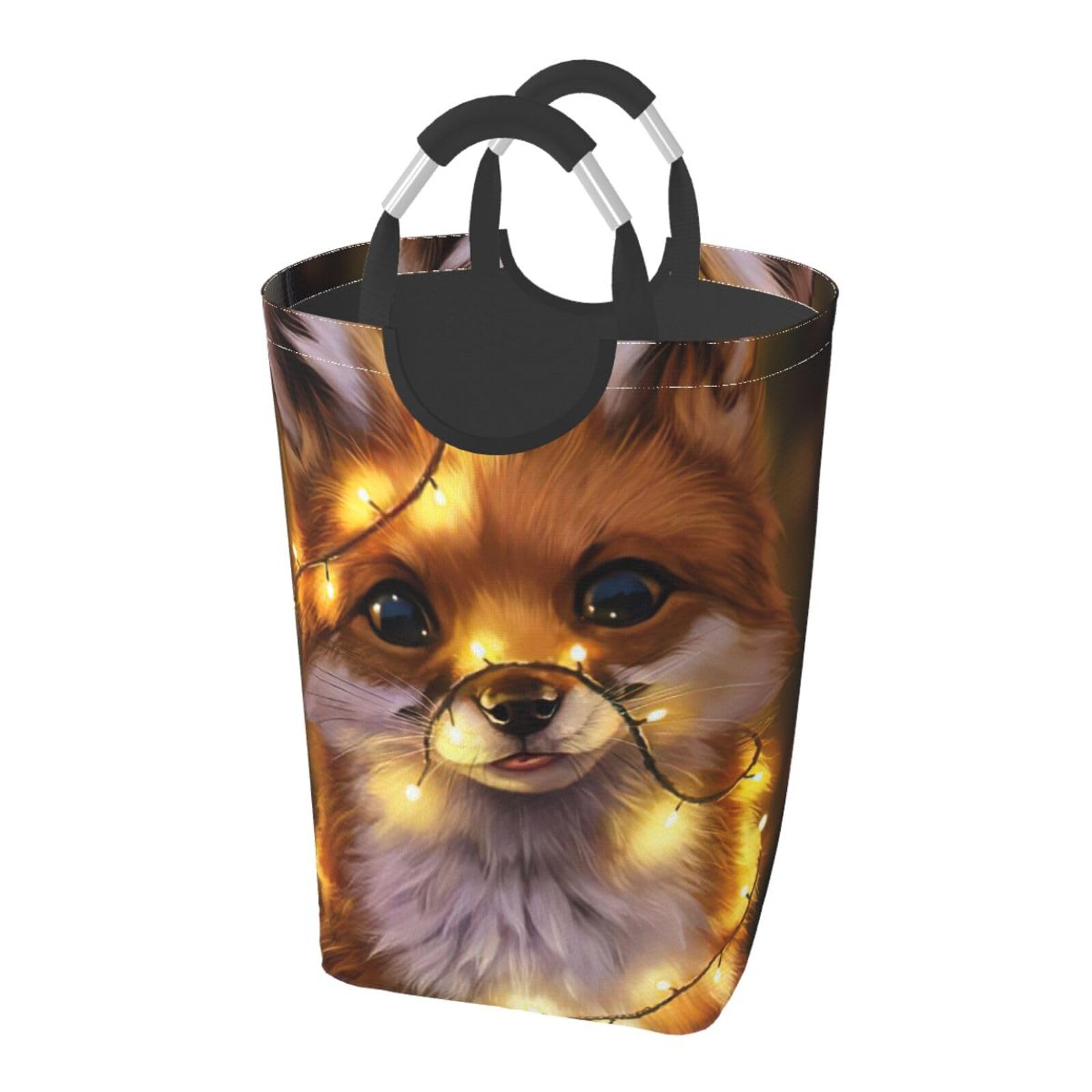 Grand sac à linge pliable motif renard avec poignées en aluminium solides et légères
