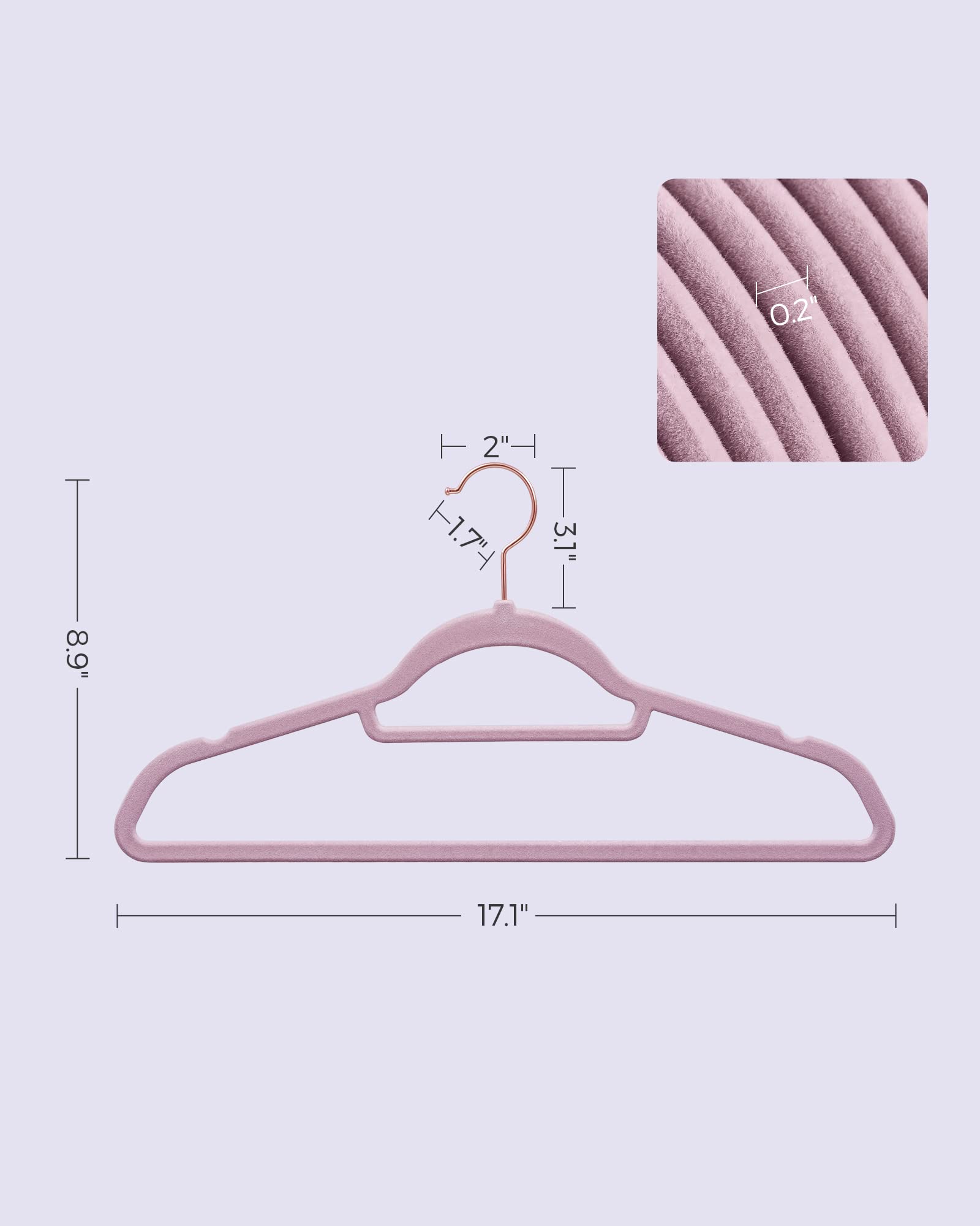 SONGMICS Lot de 50 cintres en Velours, Gris Violet UCRF021GP50