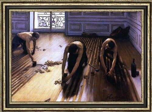 Gustave Caillebotte The Floor Scrapers (also known as The Floor Strippers) - 18" x 27" Framed Premium Canvas Print