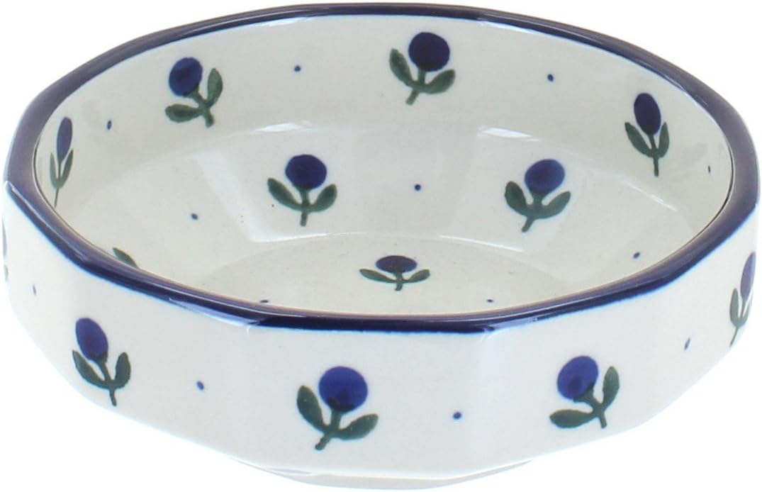 Blue Rose Polish Pottery - Blueberry Small Angular Bowl - 5" Diameter - Unique Dish for Appetizers, Nuts, or Candy