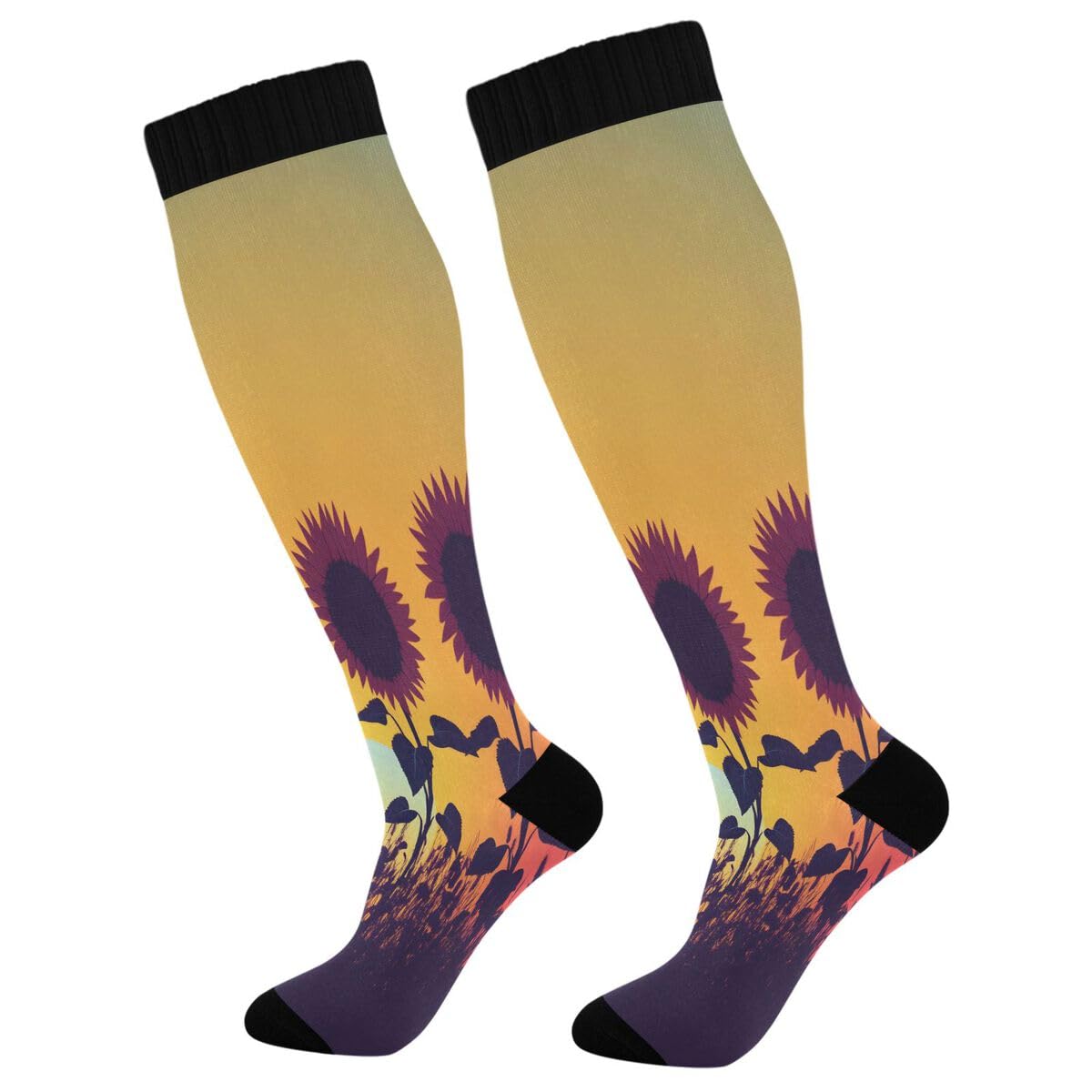 Nander Sunset Sunflower Compression Socks Women Men Knee High Stockings for Sports,Running,Travel 1Pair