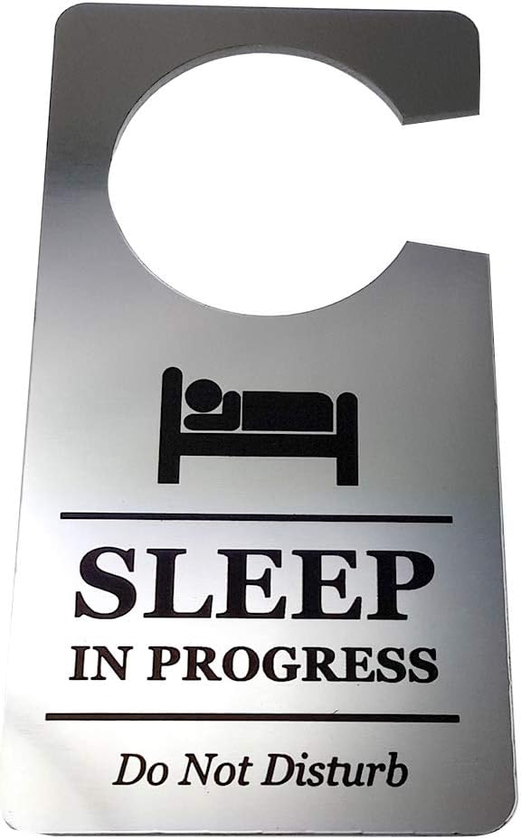 OriginDesigned Sleep in Progress Do Not Disturb Sign - Door Hanger, Door Warning Notice, for nightshift or irregular working patterns. Keep Others Out. Globally Shipped Item.