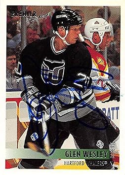 Sports Memorabilia Autograph Warehouse 224171 Glen Wesley Autographed Hockey Card - Hartford Whalers 1995 Topps Premier - No. 357
